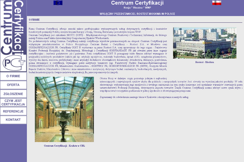 Zrzut ekranu strony internetowej "Centrum Certyfikacji"