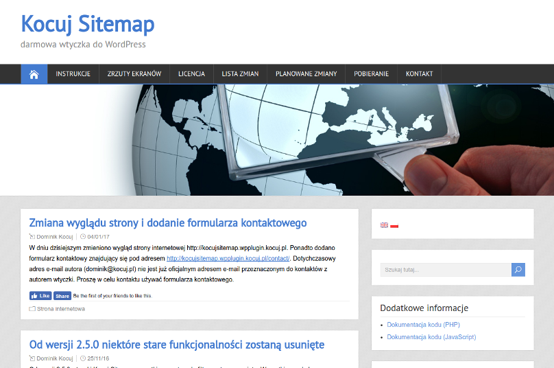 Zrzut ekranu strony internetowej "Kocuj Sitemap - strona projektu"