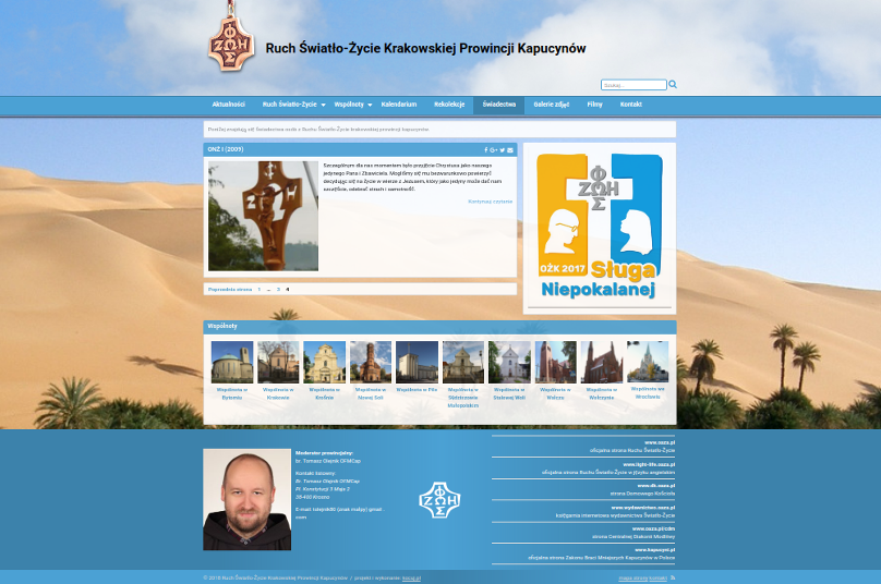 Zrzut ekranu strony internetowej "Ruch Światło-Życie krakowskiej prowincji Kapucynów"