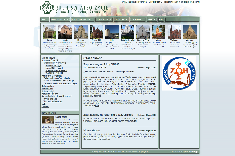 Zrzut ekranu strony internetowej "Ruch Światło-Życie krakowskiej prowincji Kapucynów"